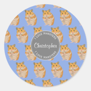 Sticker Rond Blue I love Hamsters Hamster Motif