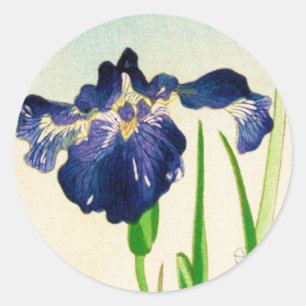 Sticker Rond Blue Iris - imprimé japonais aquarelle