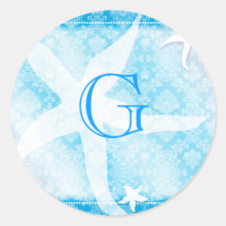 Sticker Rond Blue Island Starfish Mariage Monogramme