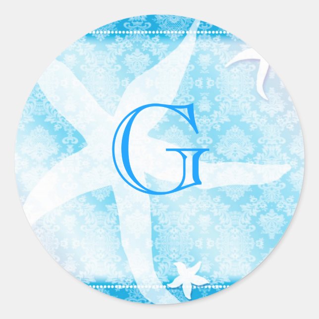 Sticker Rond Blue Island Starfish Mariage Monogramme (Devant)