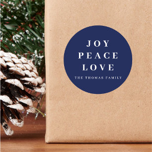 Sticker Rond Blue Joy Peace Love Minimal Noël Nom de famille
