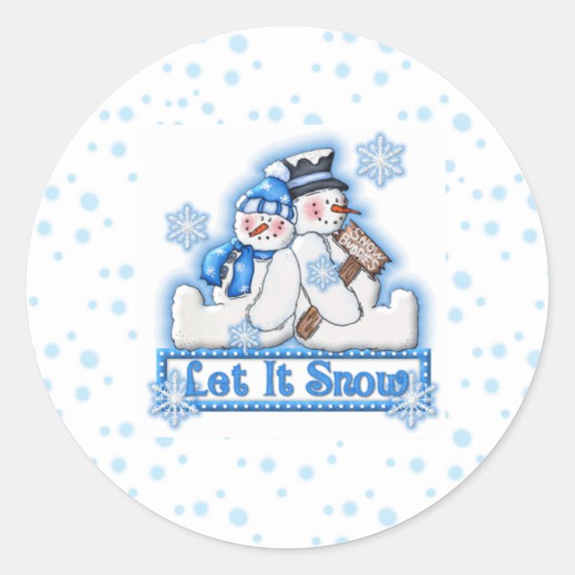 Sticker Rond Blue Let It Neige Snowman Couple Noël (Devant)