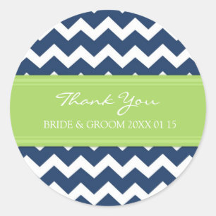 Sticker Rond Blue Lime Chevron Merci Mariage Favor Tags