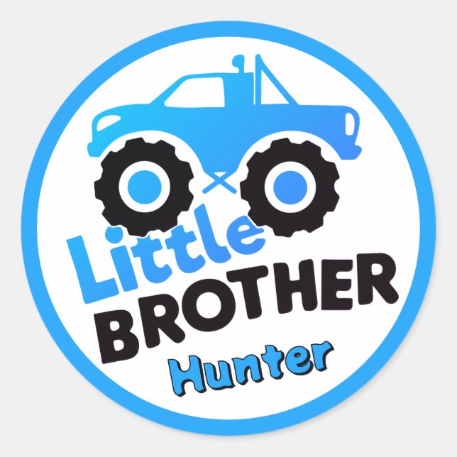 Sticker Rond Blue Little Brother Monster Truck Custom Name (Devant)