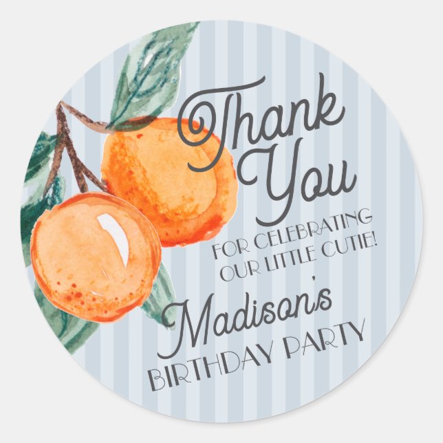 Sticker Rond Blue Little Cutie Citrus Anniversaire Fête Favoris (Devant)