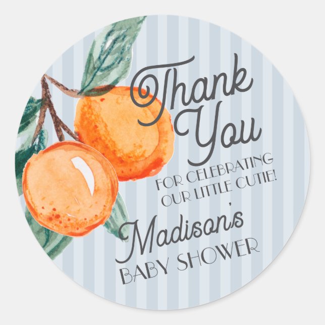 Sticker Rond Blue Little Cutie Citrus Baby shower Favoriser (Devant)