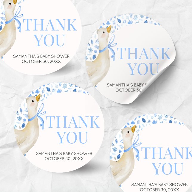 Sticker Rond Blue Little Silly Goose Baby Shower (Blue Little Silly Goose Baby Shower Round Sticker)