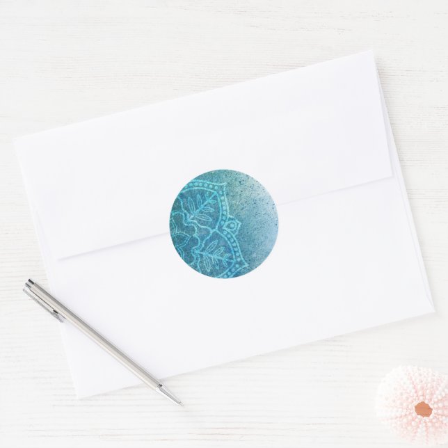 Sticker Rond Blue Mandala Rosette Détail (Enveloppe)