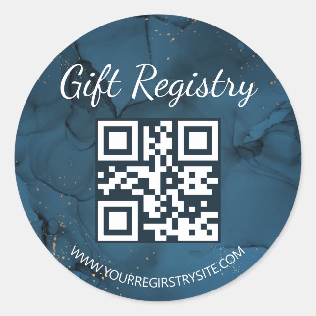 Sticker Rond  blue marble gift registry qr code baby shower (Devant)