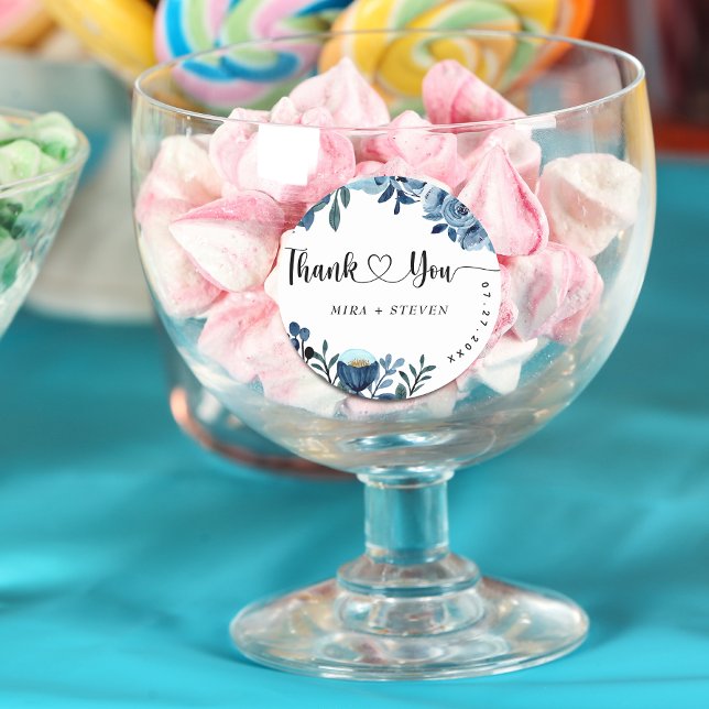 Sticker Rond Blue marine aquarelle mariage floral merci (Créateur téléchargé)
