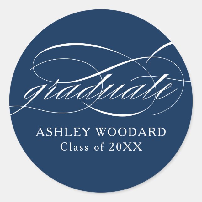 Sticker Rond Blue Modern Elegant Script Graduation (Devant)