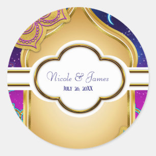 Sticker Rond Blue Moon Arabe Nights Glam Gold Purple Mariage