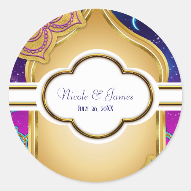 Sticker Rond Blue Moon Arabe Nights Glam Gold Purple Mariage (Devant)