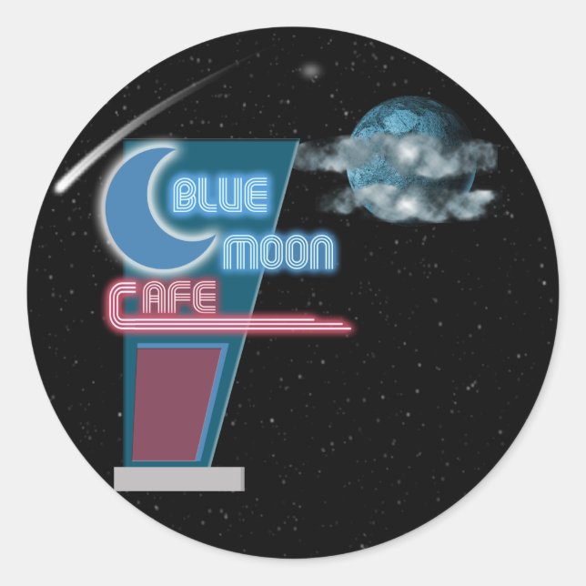 Sticker Rond Blue Moon Retro Café (Devant)
