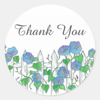 Sticker Rond Blue Morning Glory Flowers Merci