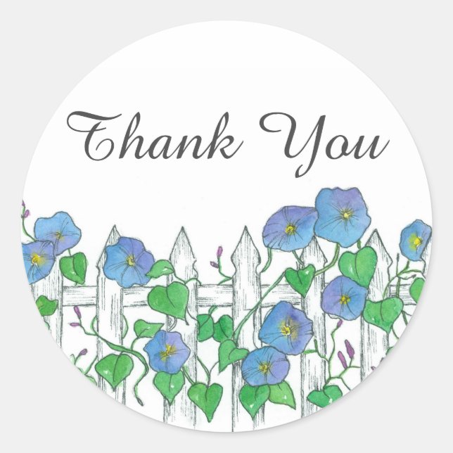 Sticker Rond Blue Morning Glory Flowers Merci (Devant)