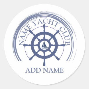 Sticker Rond Blue Nautical Ancre yacht club bateau marina Nom