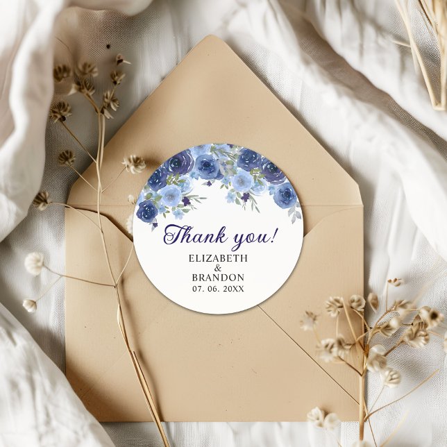 Sticker Rond Blue Navy Flowers - Rustic Wedding (Créateur téléchargé)