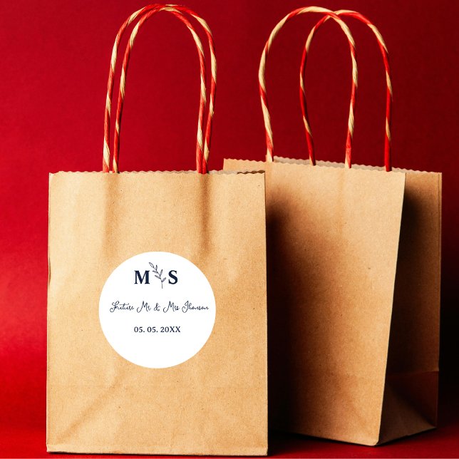 Sticker Rond Blue navy script Monogram futur m & mrs (Créateur téléchargé)