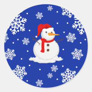 Sticker Rond Blue noël Snowman Snowflakes