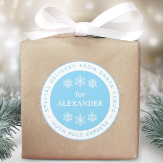 Sticker Rond Blue North Pole Special Delivery from Santa Name