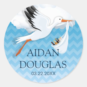 Sticker Rond Blue Ombre Chevron Nom du bébé