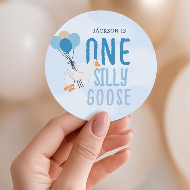 Sticker Rond Blue One Silly Goose 1er anniversaire (Créateur téléchargé)