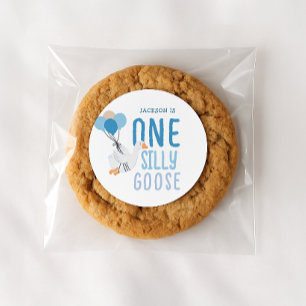Sticker Rond Blue One Silly Goose 1er anniversaire