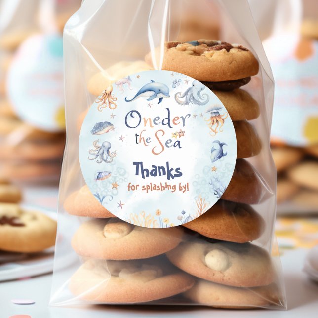 Sticker Rond Blue Oneder the sea 1st birthday Thank you (Créateur téléchargé)