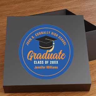 Sticker Rond Blue Orange Graduate Custom 2025 Graduation Party