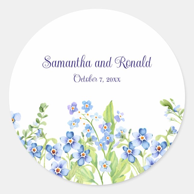 Sticker Rond Blue Oublie moi pas Mariage aquarelle (Devant)
