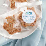 Sticker Rond Blue Oubliez-moi Pas Mariage Amour & Merci<br><div class="desc">Floral merci autocollant pour votre mariage en blanc avec une brindille d'oublier-moi-non et de charmantes polices bleues. Ajoutez vos noms et votre date de mariage.</div>