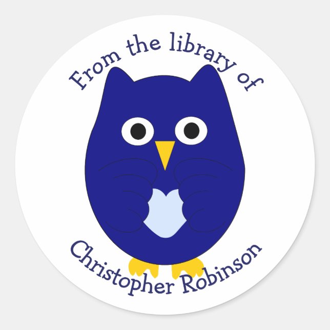 Sticker Rond Blue Owl Design Bookplate (Devant)