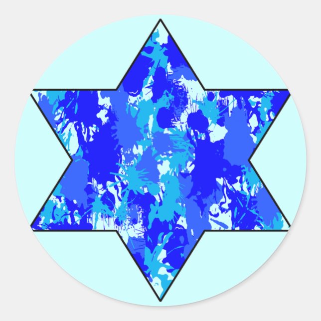 Sticker Rond Blue Paint Splatter Étoile juive (Devant)