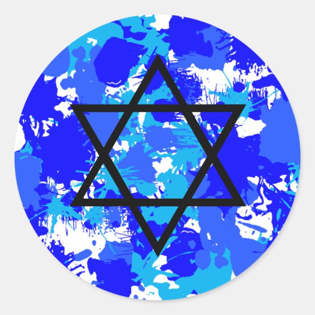 Sticker Rond Blue Paint Splatter Étoile juive (Devant)
