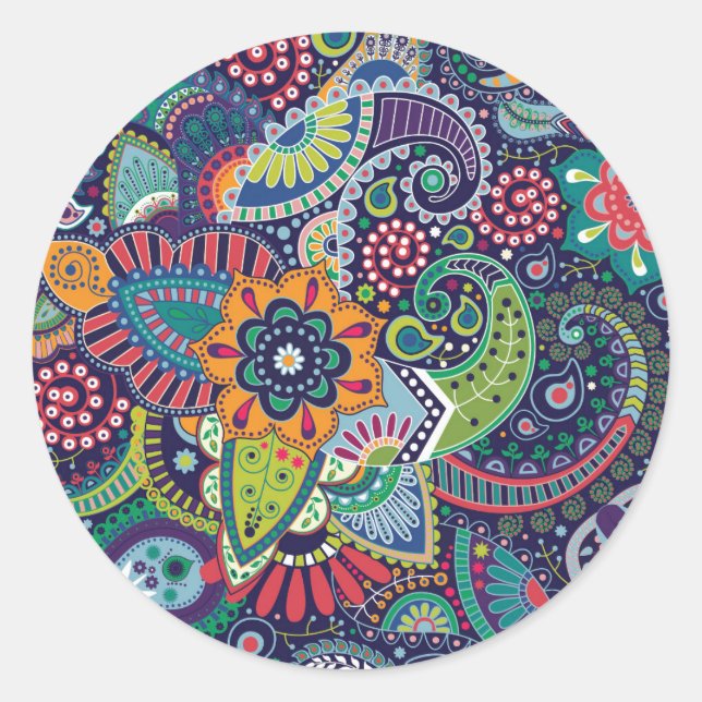 Sticker Rond Blue Paisley Floral Plutôt (Devant)