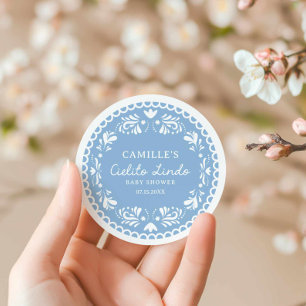 Sticker Rond Blue Papel Picado Boy Baby shower