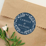 Sticker Rond Blue Papel Picado Wedding Favor<br><div class="desc">Complétez vos faveurs avec ce Bleu Papel Picado Mariage Sticker! Avec ses motifs traditionnels et ses tons bleus riches,  c’est la touche élégante idéale pour votre journée spéciale. Conception de la fête Cava</div>