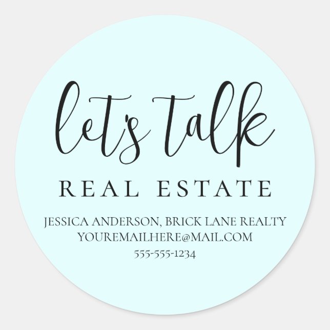 Sticker Rond Blue Parlons immobilier Coordonnées (Devant)