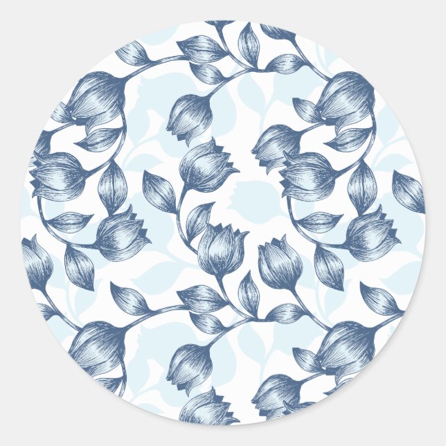 Sticker Rond Blue Pastel Elégance : Tulip Silhouette Florale Pa (Devant)