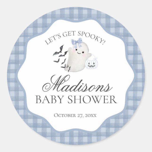 Sticker Rond Blue Pastel Little Boo Ghost Baby Shower Seal (Devant)