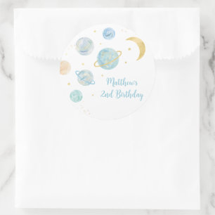 Sticker Rond Blue Pastel Two the Moon Space Anniversaire Favori