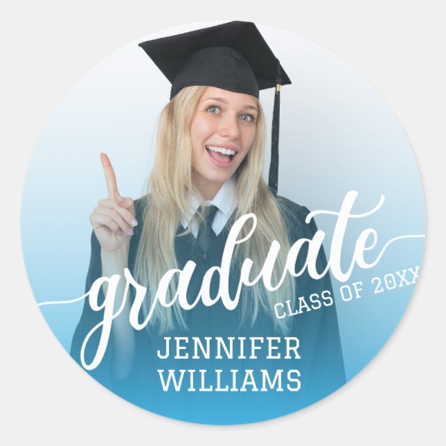 Sticker Rond Blue Personnalisé Graduation Photo Graduate Party (Devant)