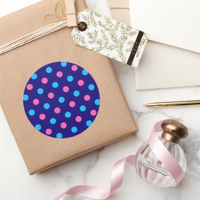 Sticker Rond Blue Pink Cyan Polka Dot Pattern (Cadeaux)