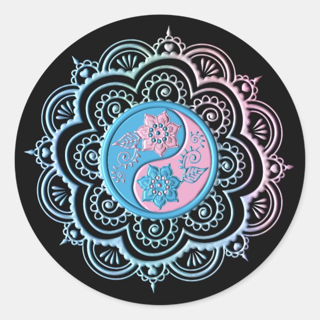 Sticker Rond Blue & Pink Mandala (Devant)