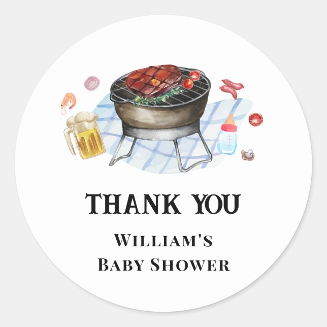 Sticker Rond Blue Plaid Retro Country Baby Q Baby shower (Devant)