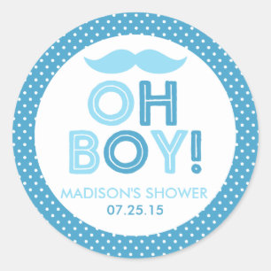 Sticker Rond Blue Polka Dot Oh Baby shower garçon
