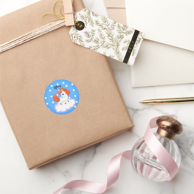 Sticker Rond blue polka dots Happiness magic unicorn (Cadeaux)