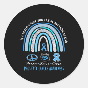 Sticker Rond Blue Prostate Cancer Peace Love Cure Sign In T