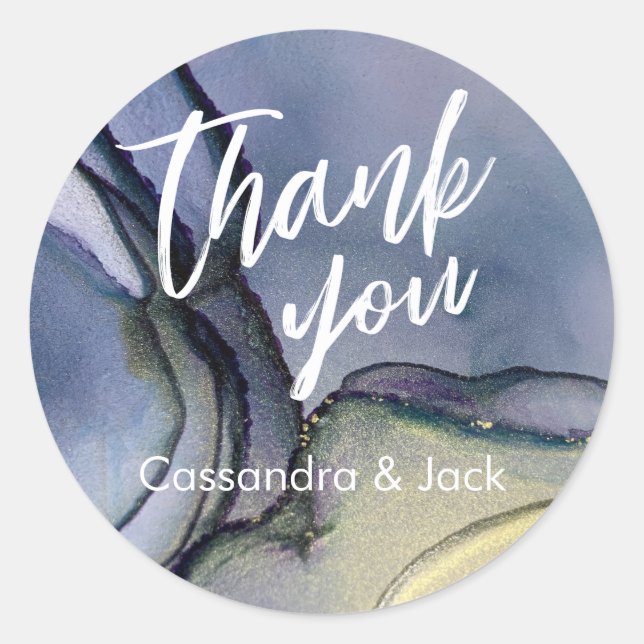 Sticker Rond Blue Purple Gold Liquid Art Décontracté main (Devant)